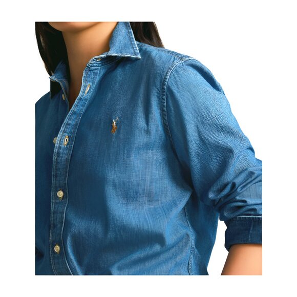 Polo Ralph Lauren Slim-Fit Denim Shirt Womens Size 12 Merced Wash - Picture 3 of 9
